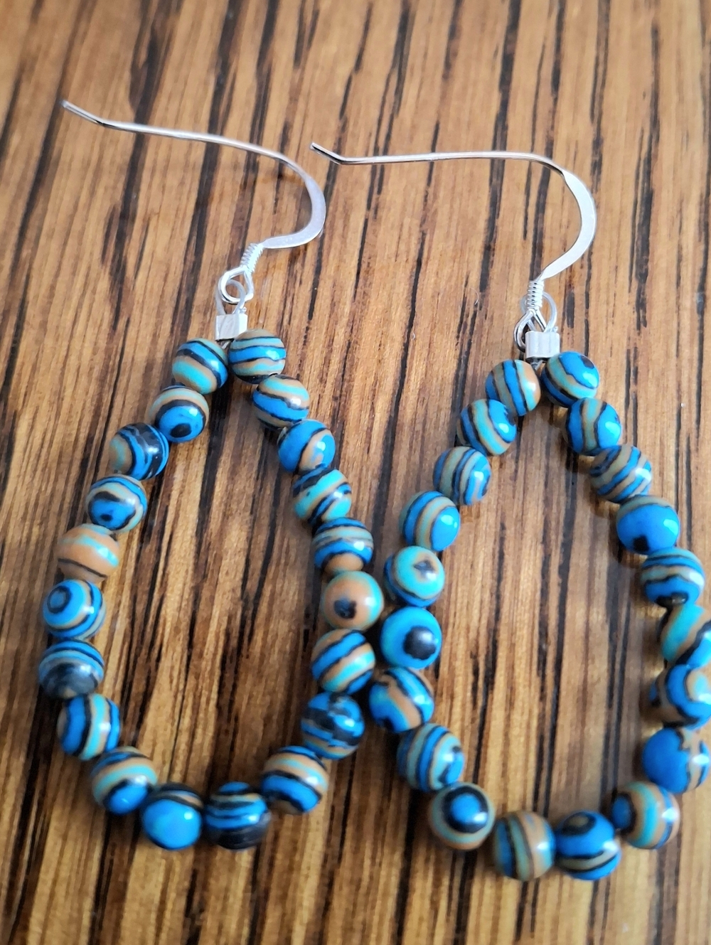 Mexican Calcite Beaded Hoops Sterling Silver Handmade Earrings